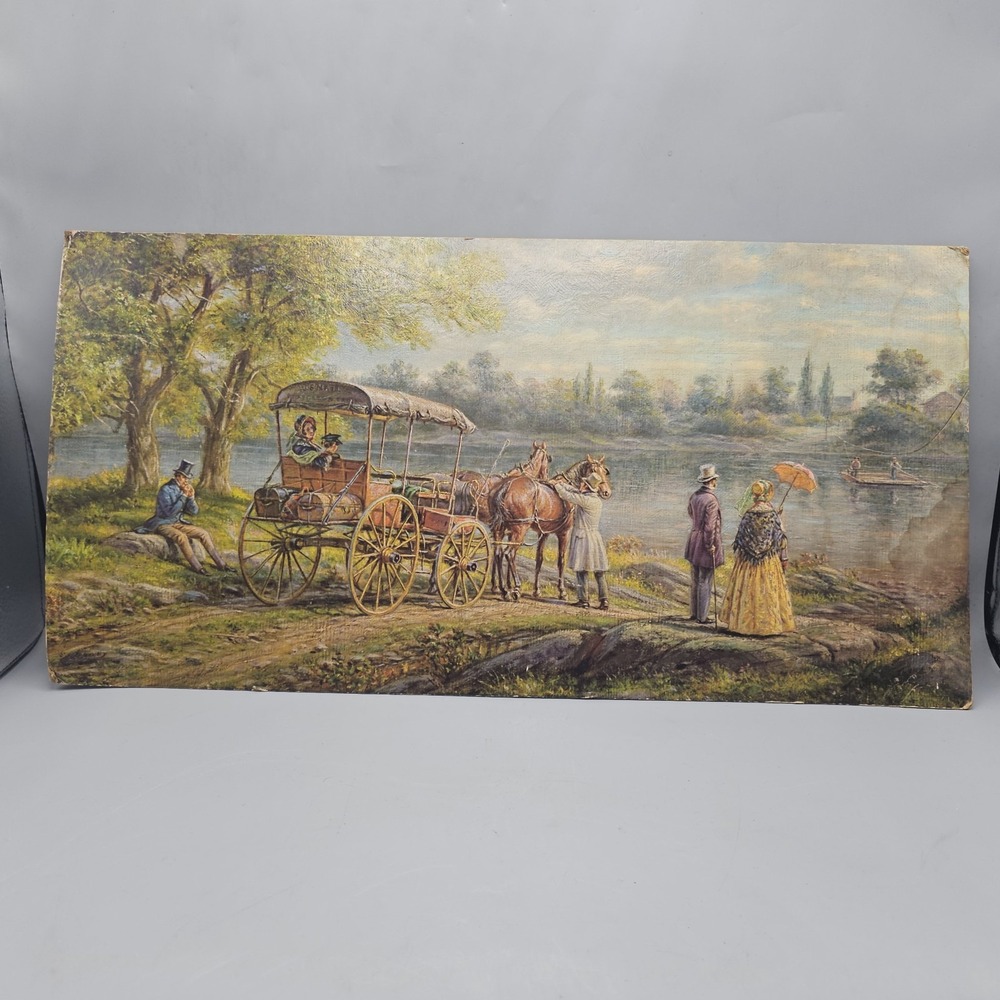 Vintage Edmond Lamson Henry Print Waiting For The Ferry 12x24 Winde Prints MCM